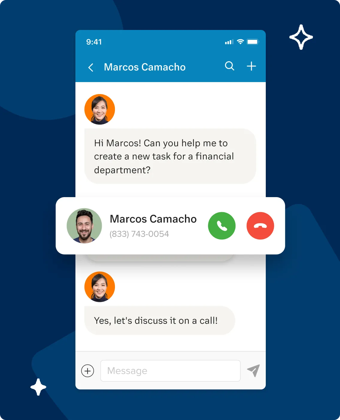Une vue de l'interface RingCentral de messagerie et d'appel