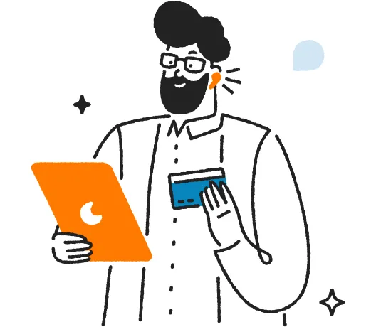 Une illustration d'un homme tenant une tablette