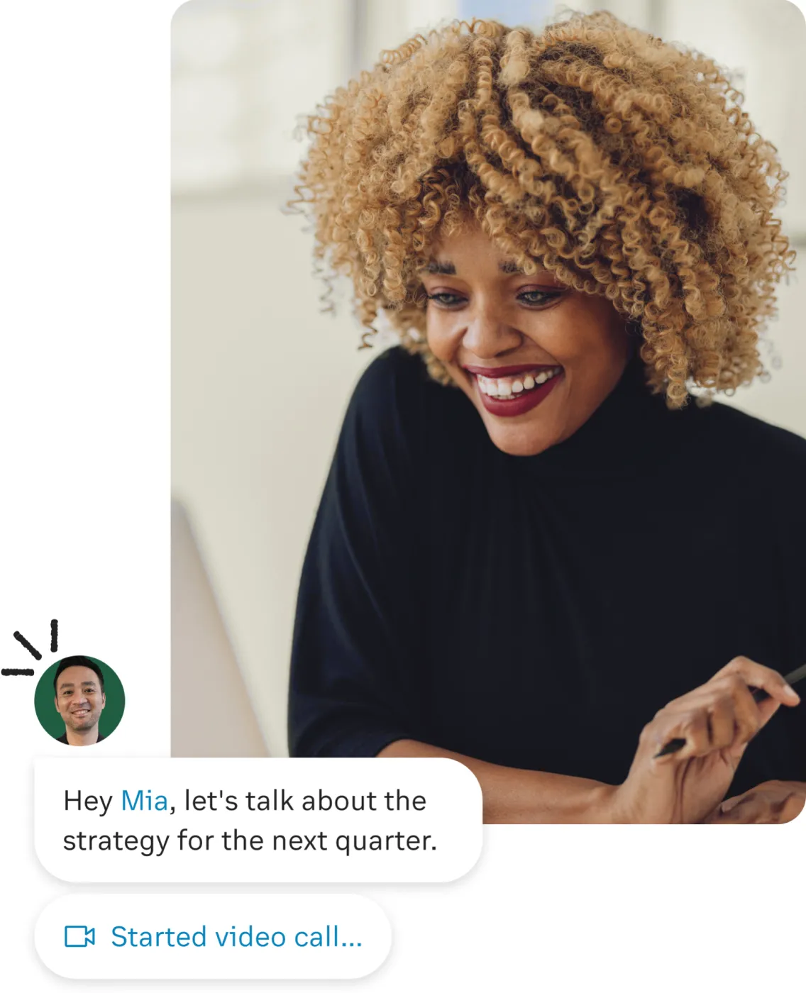 A manager and an agent starting a video call for more clarification after messaging each other.