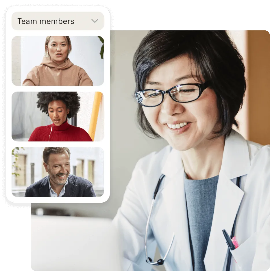 Female doctor on a video meeting with medical staff