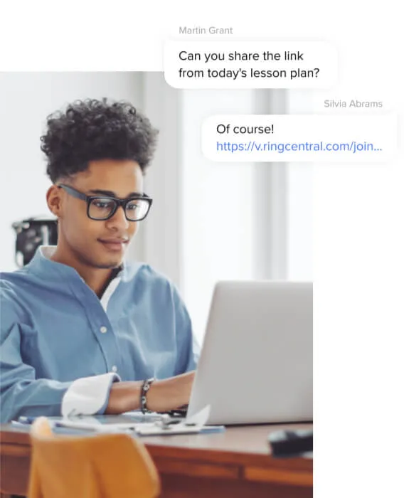 Teacher using RingCentral's file sharing feature to share a lesson plan