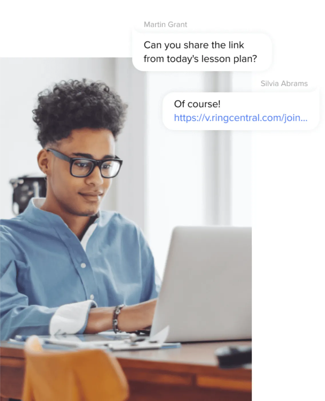 Teacher using RingCentral's file sharing feature to share a lesson plan