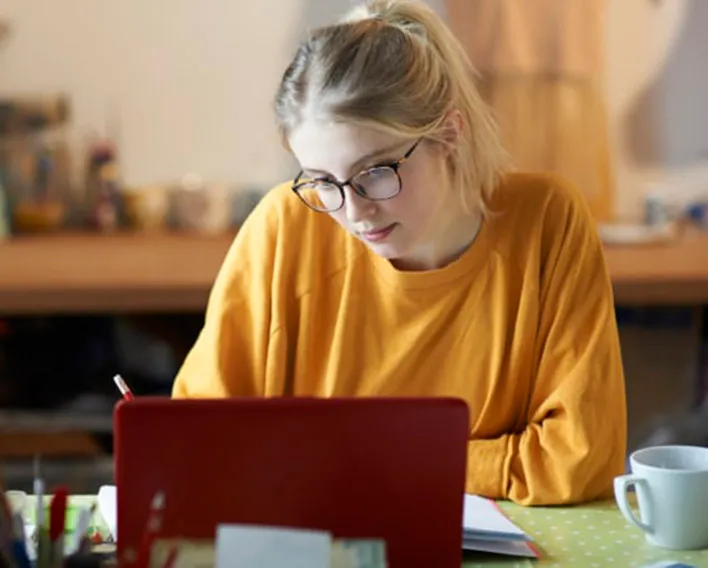 Student is studying online
