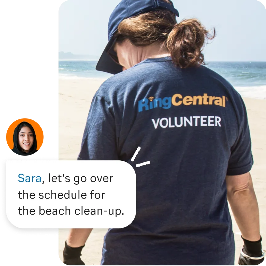 RingCentral female volunteers schedule beach clean up