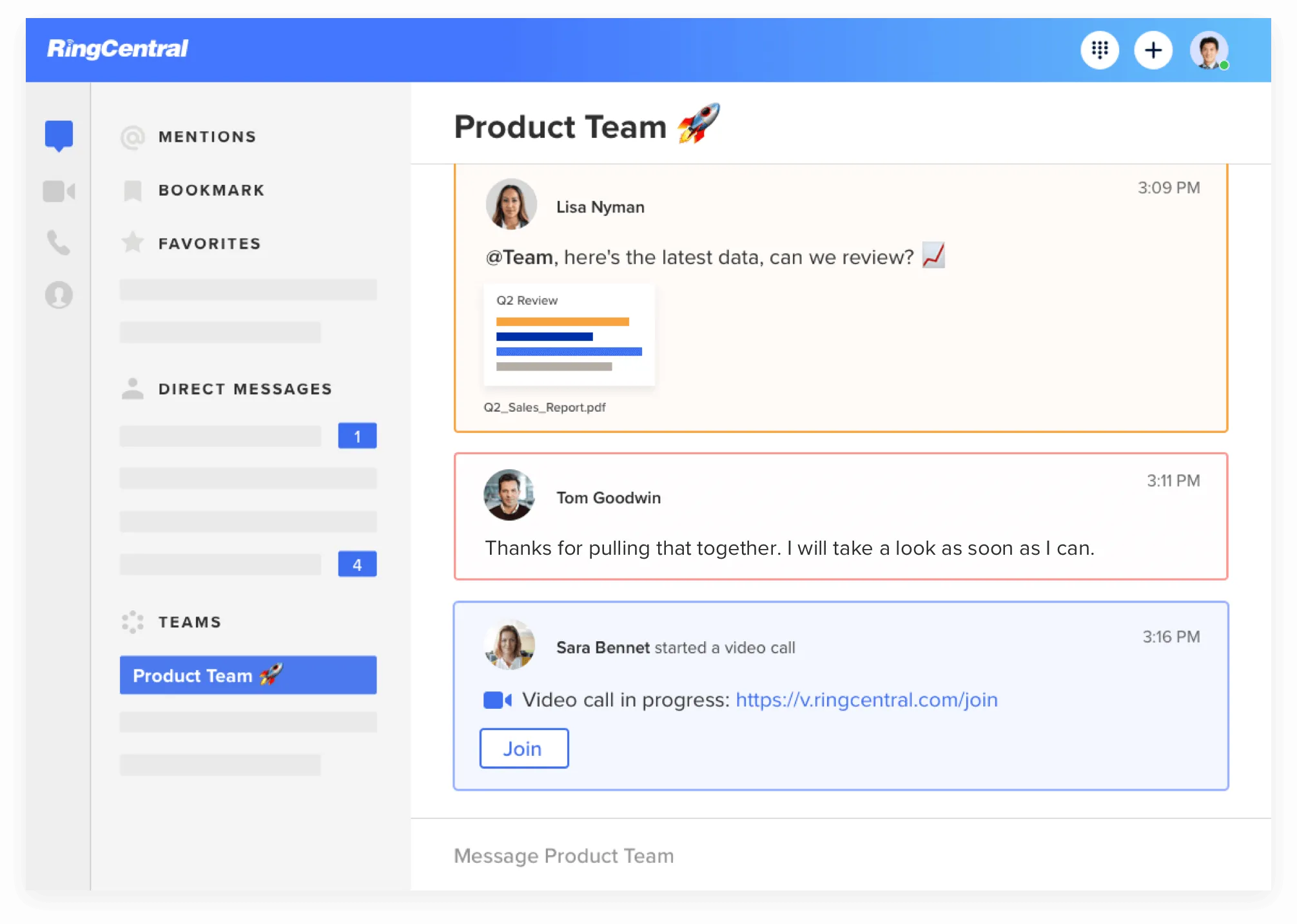 Image of the Product Marketing team using RingCentral App