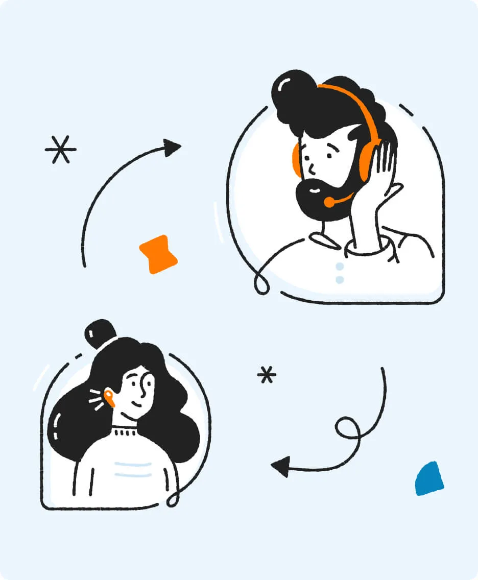 An illustration of a woman talking to a call center agent