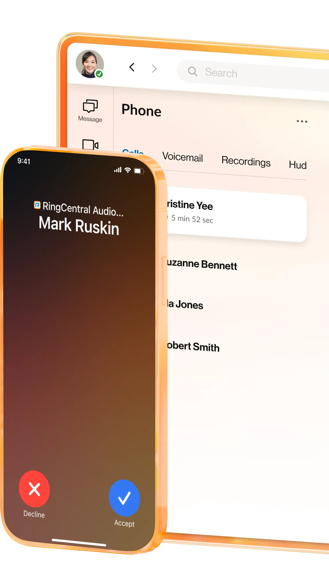 RingCentral's calling feature on both desktop and mobile apps.