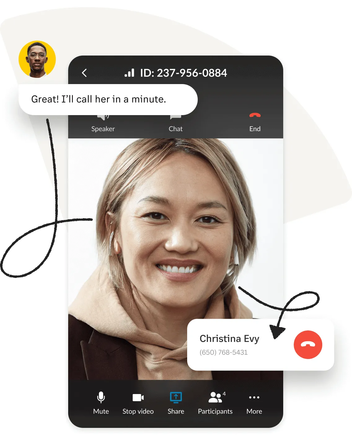 Miembro del equipo GSP de RingCentral en una videollamada con un colega