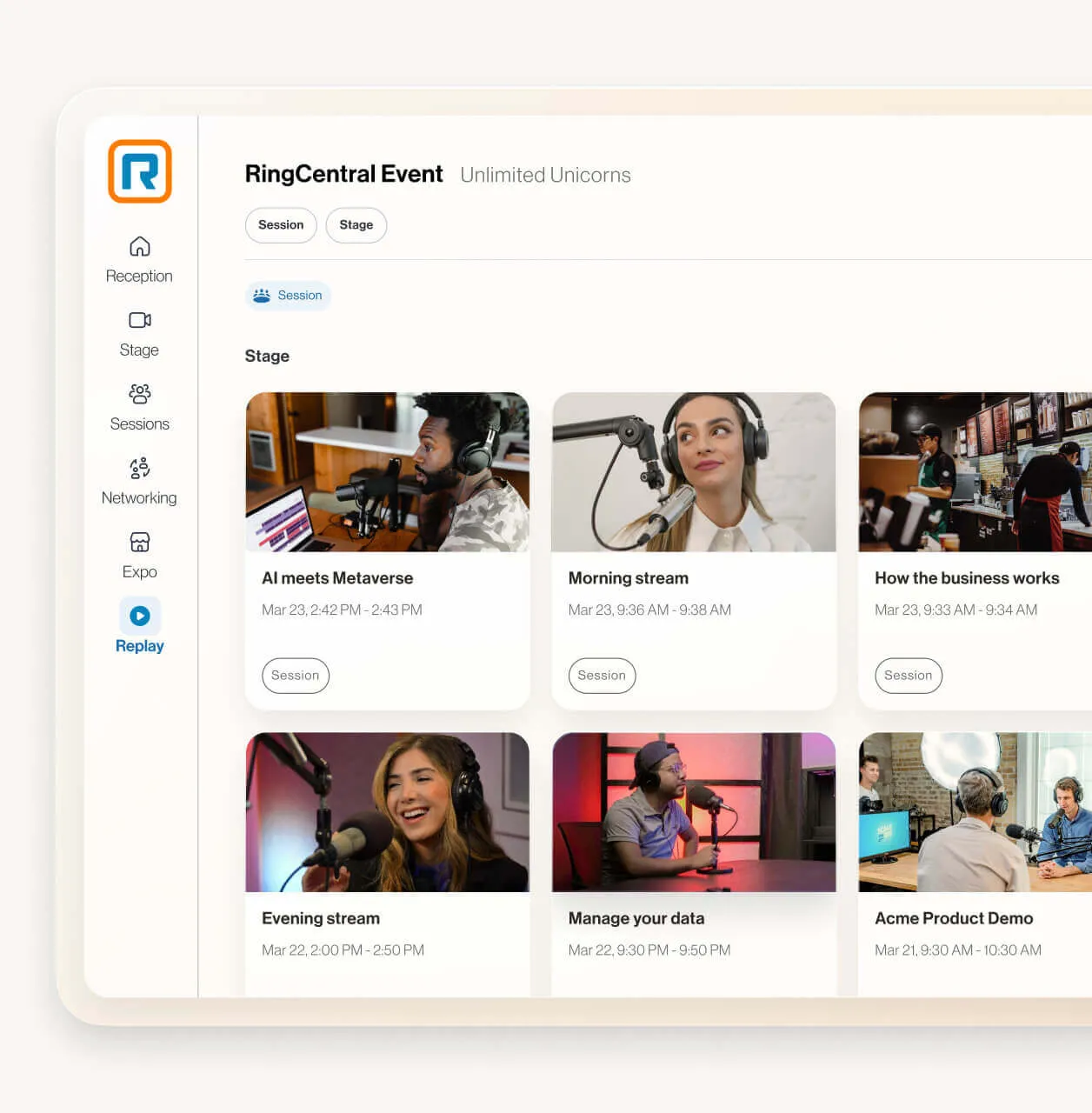 Library of past events attended via RingCentral Events