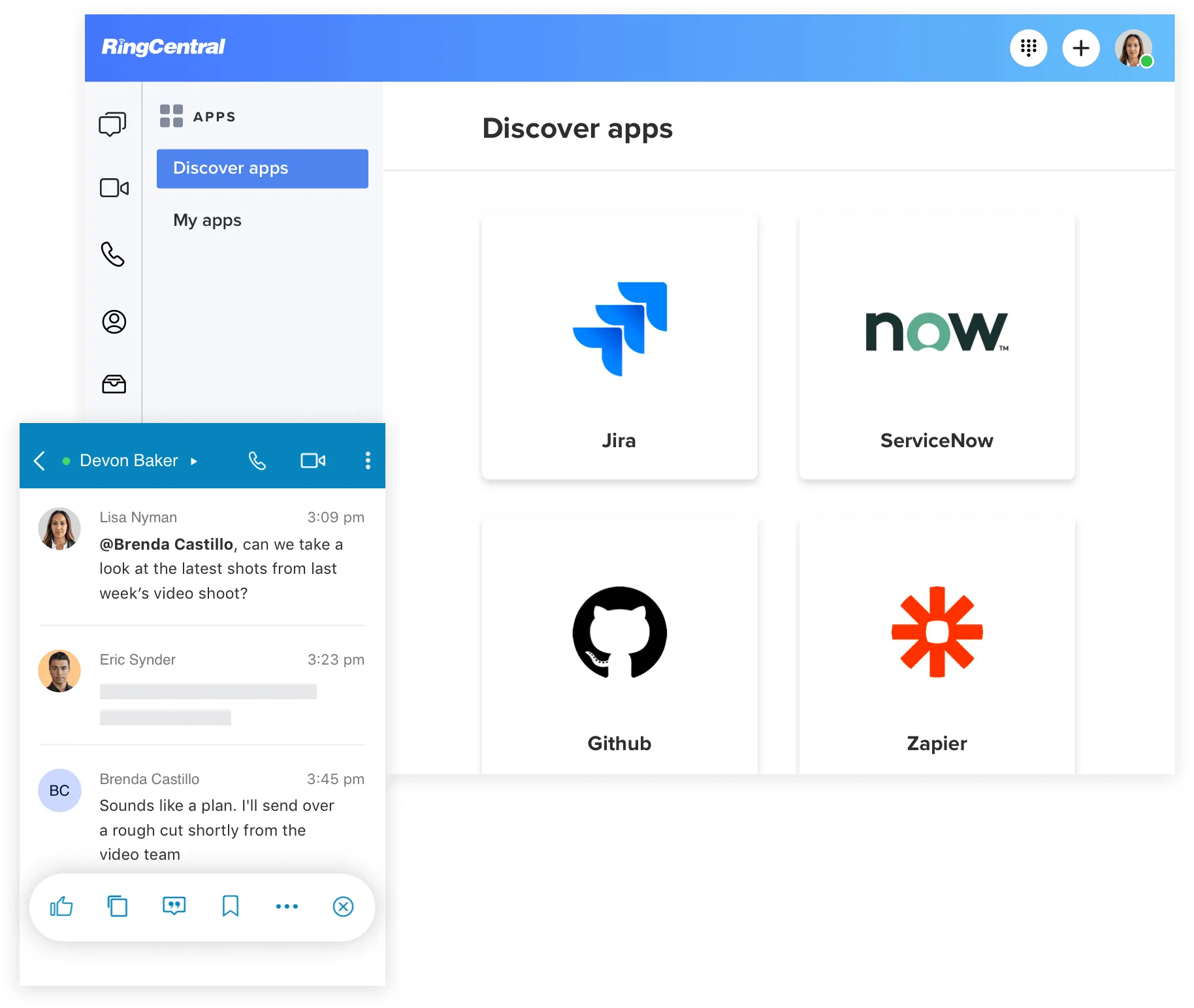 The Discover Apps tab of the RingCentral App