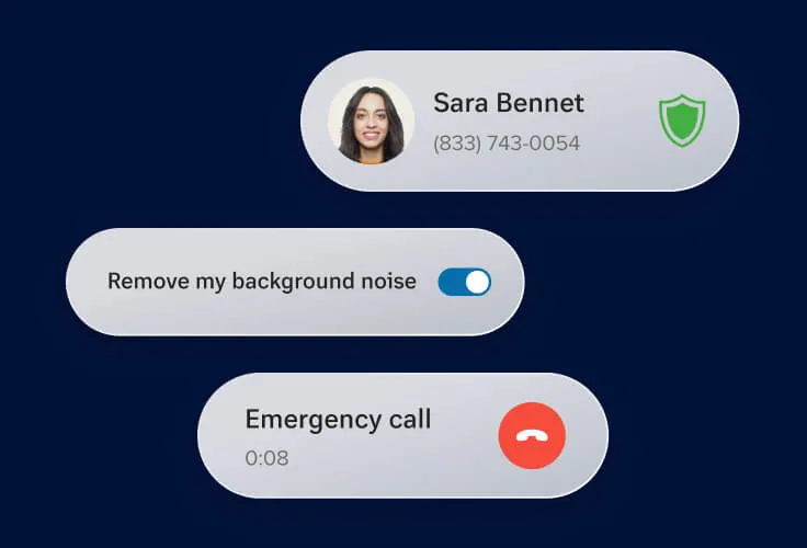 Business communications feature of an encrypted emergency call with removed background noise