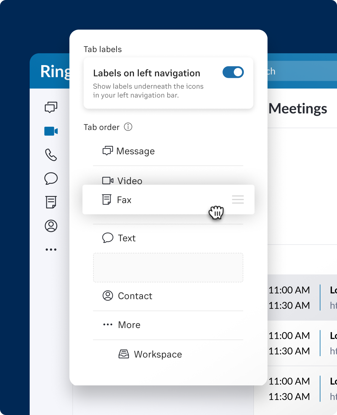 Customizable tabs in RingCentral Video