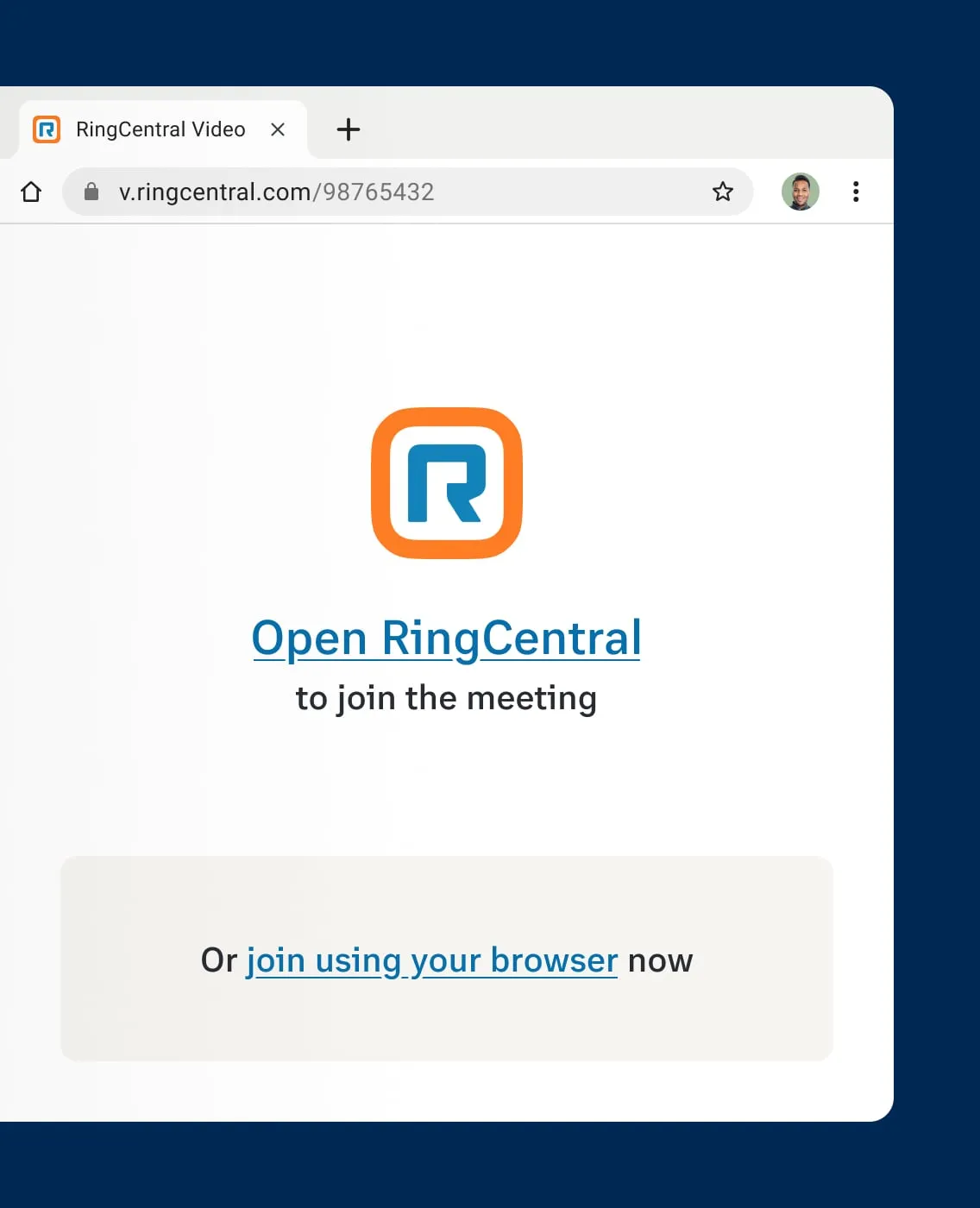 RingCentral video meeting opened via a web browser