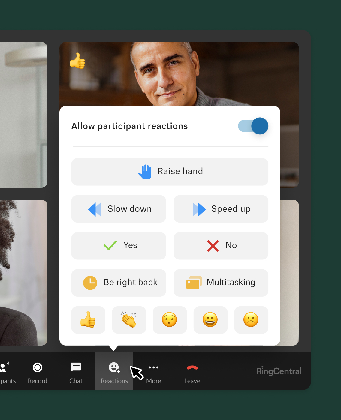 Different participant reactions in RingCentral Video