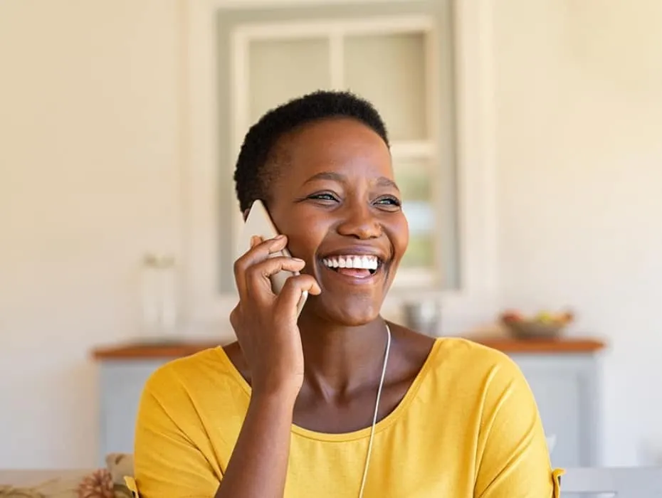 A woman using VoIP calling