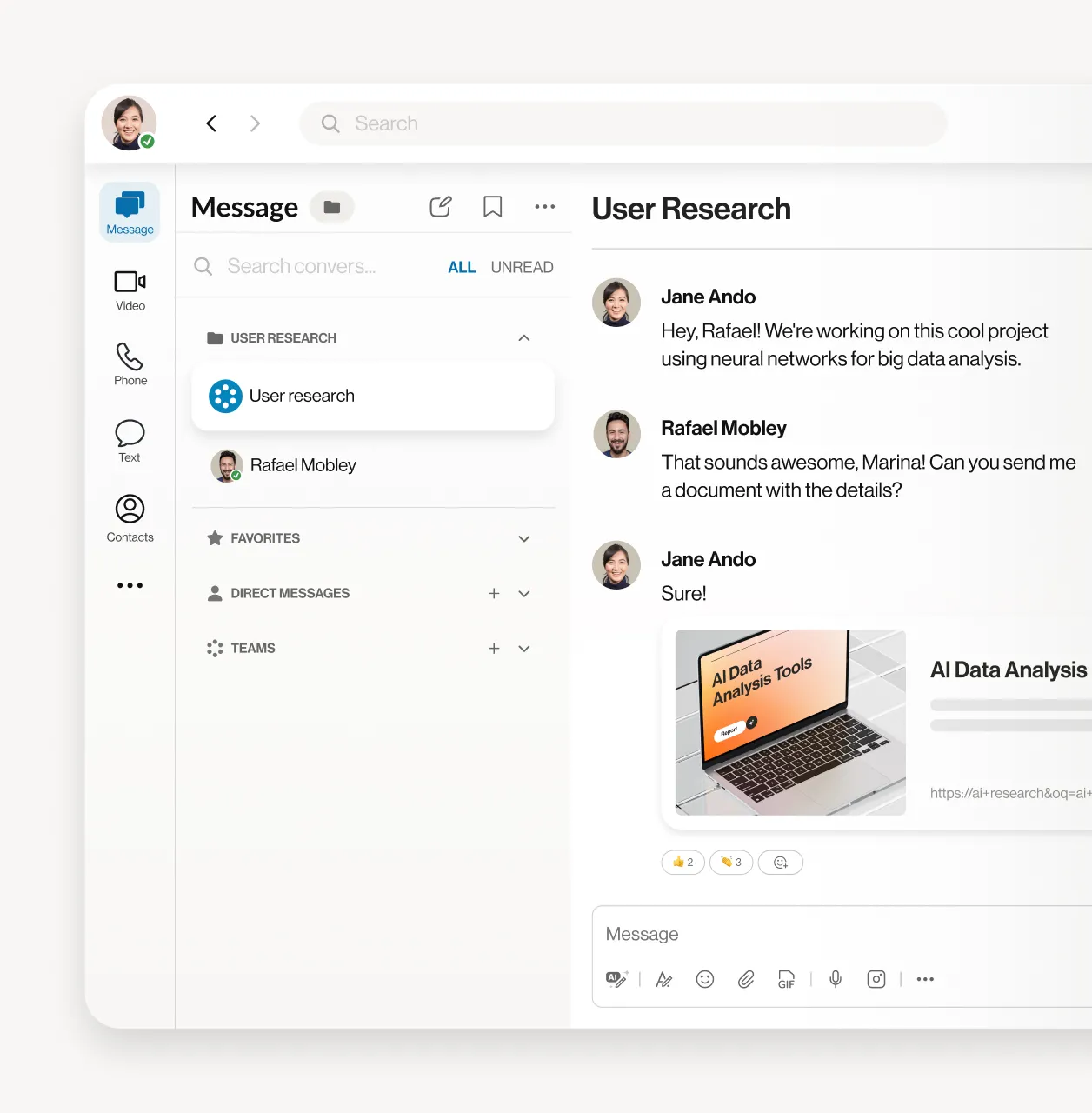 The messaging tab of the RingCentral App