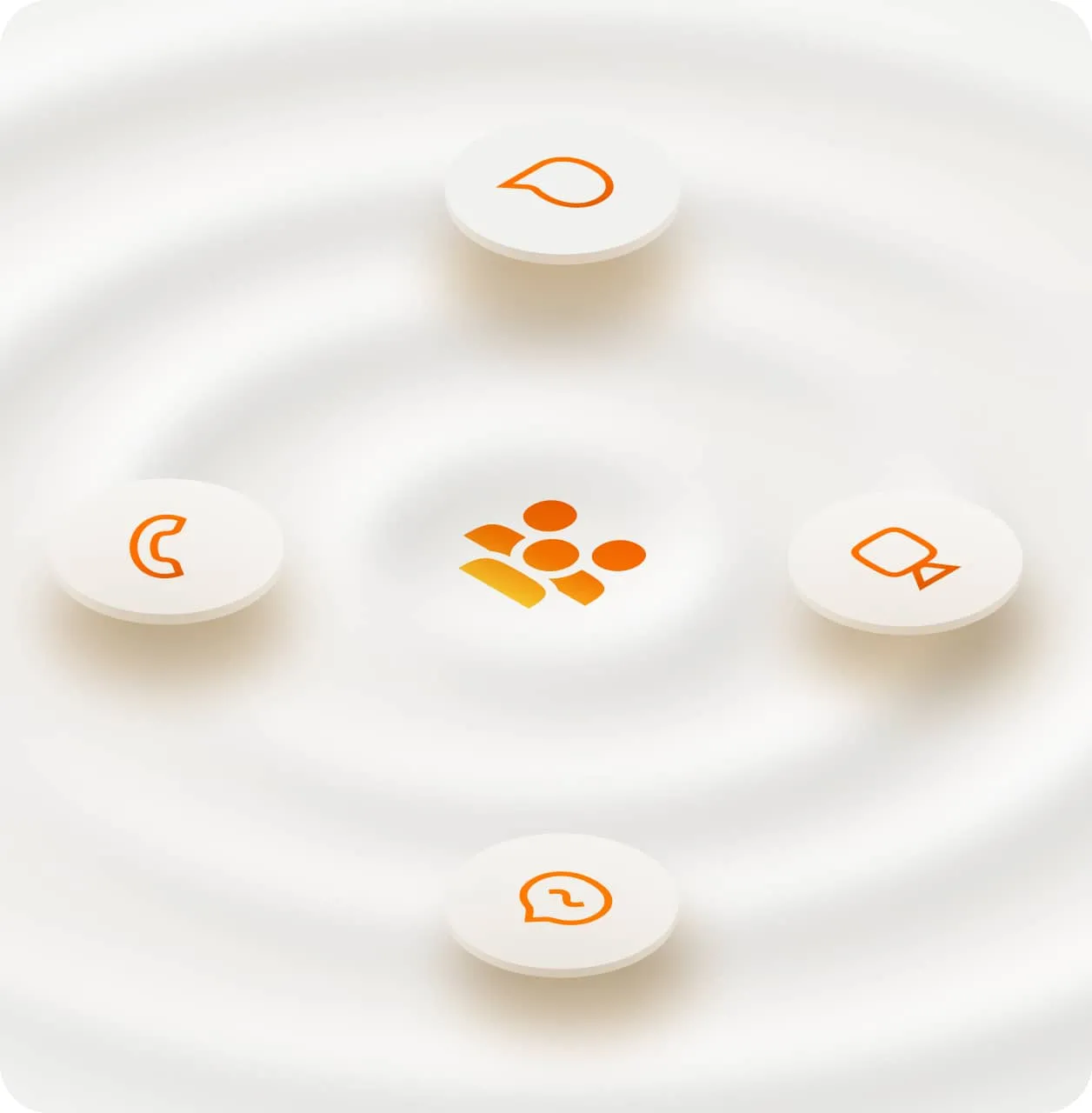 Messaging, Call, Video and SMS icons surrounding a single platform
