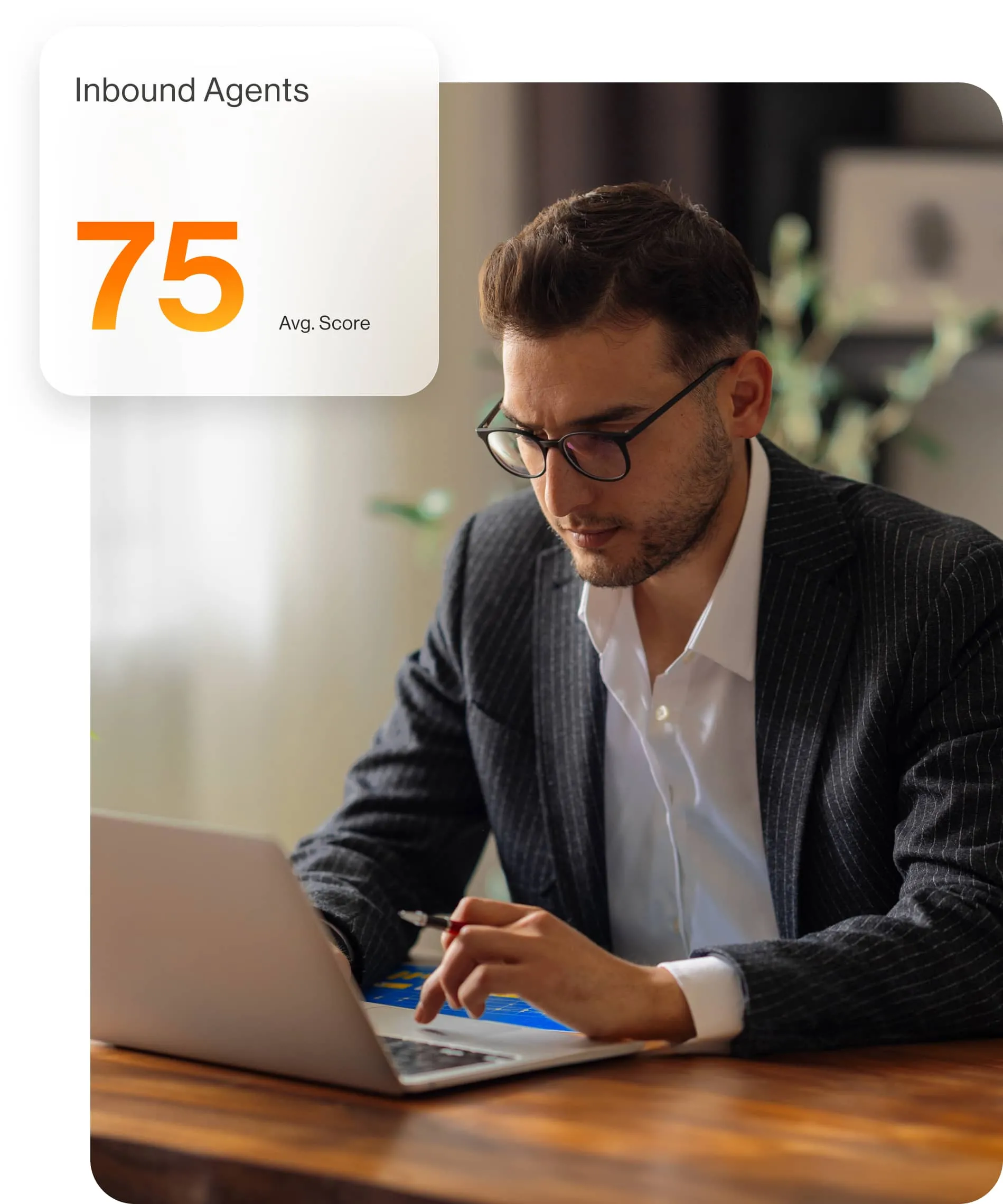 A supervisor looking at inbound agents score in the RingCentral app on his laptop