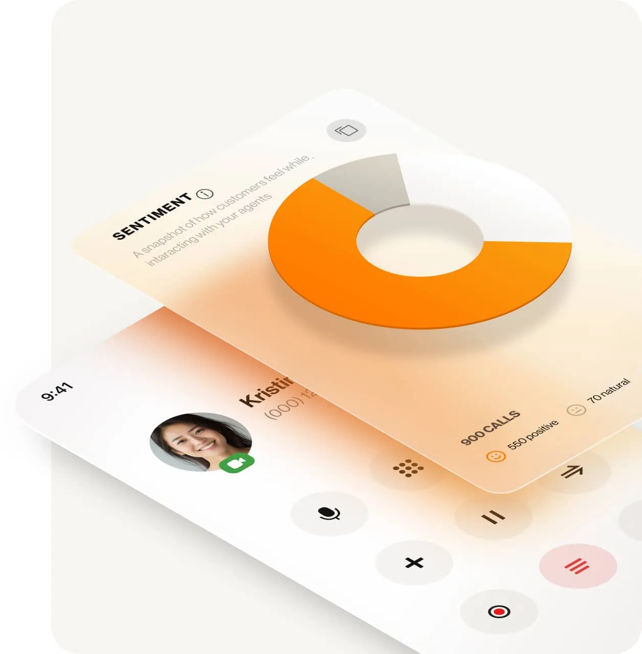 The sentiment analysis feature in use during an ongoing call in the RingCentral app