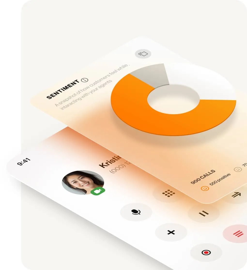 The sentiment analysis feature in use during an ongoing call in the RingCentral app