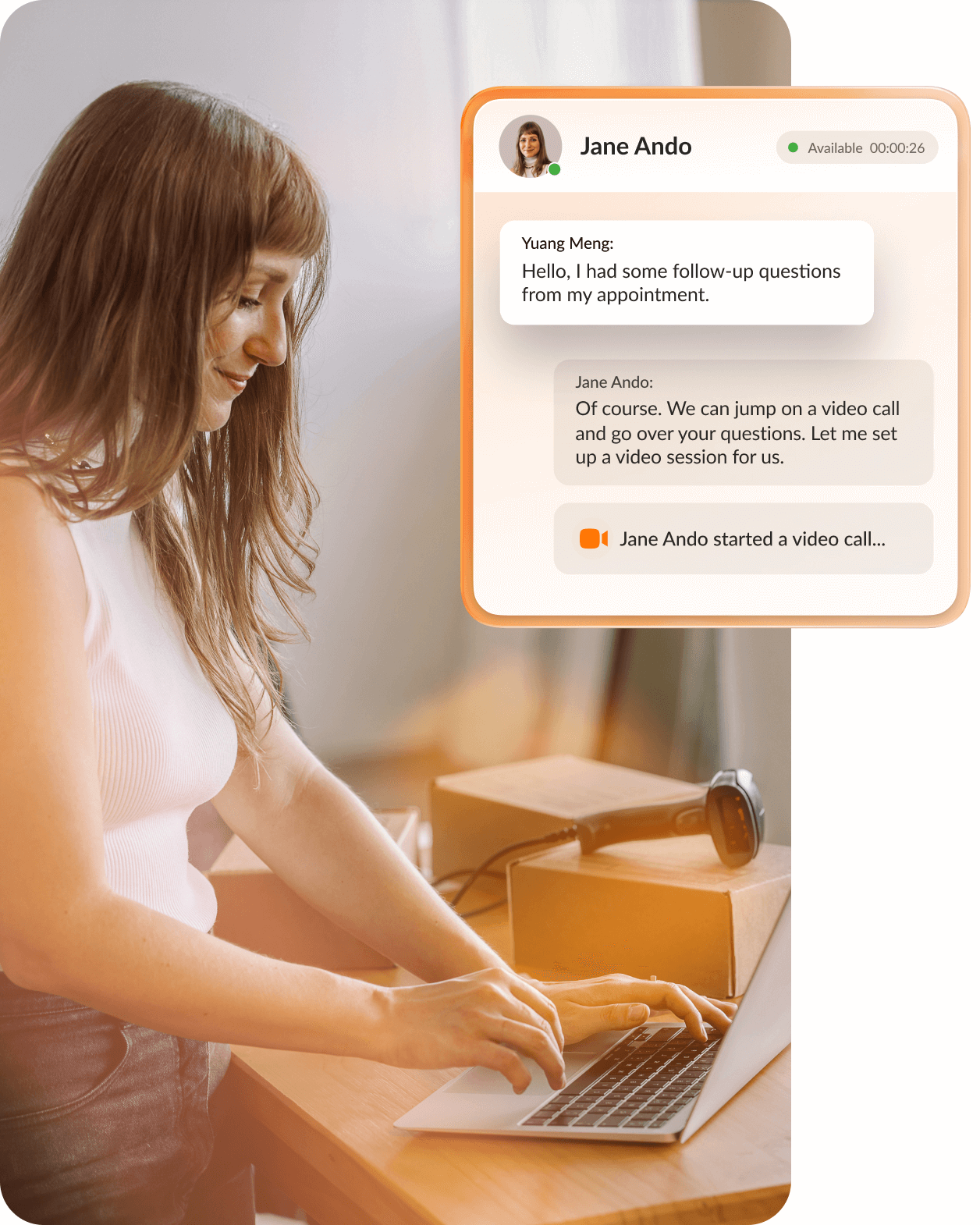 A female contact center agent in conversation with a customer