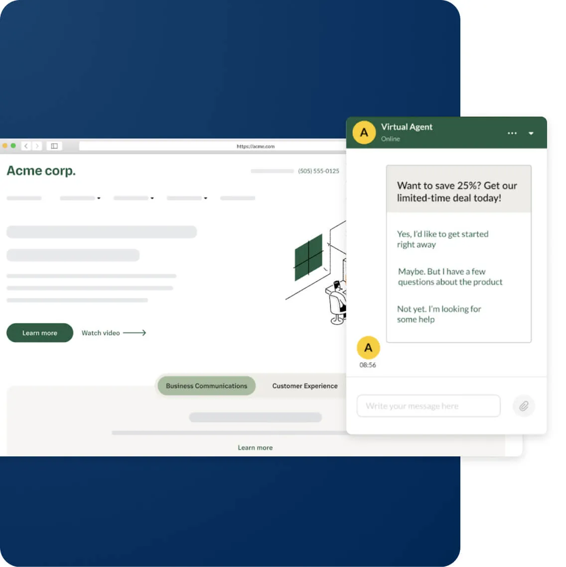 A virtual agent message pop-up displaying a limited-time deal offer