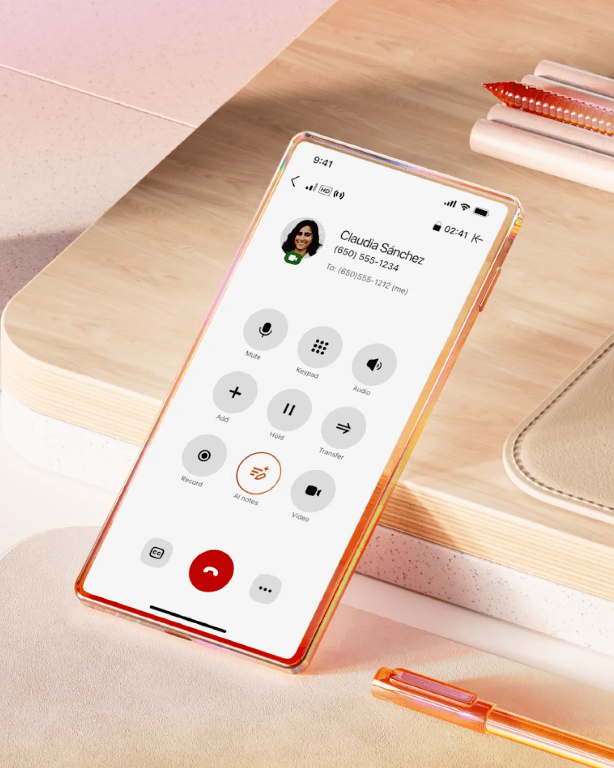 Ein laufender Anruf mit den KI-gestützten Telefonfunktionen von RingCentral in der Mobile App