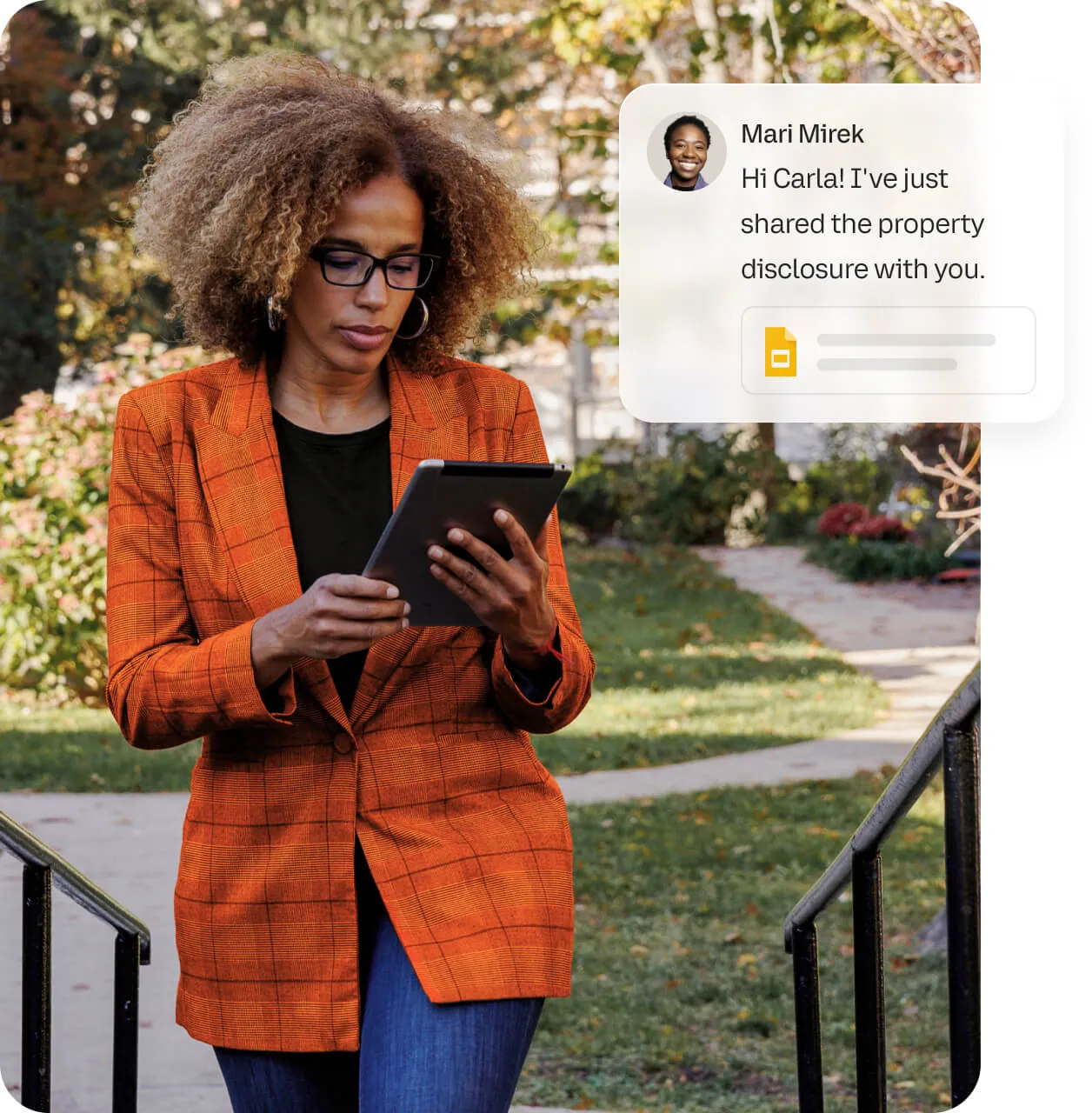 A female realtor received the property disclosure document via the RingCentral app on her tablet