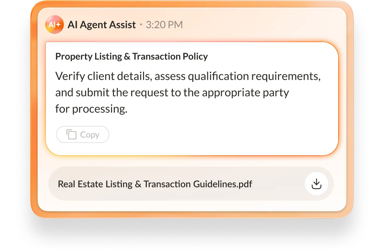 AI agent assist provides client engagement prompts and documents.
