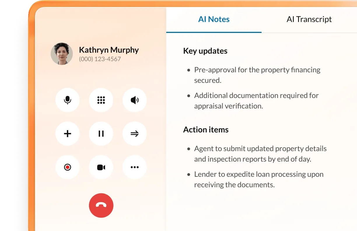 User interface showing AI Notes & AI Transcript capabilities