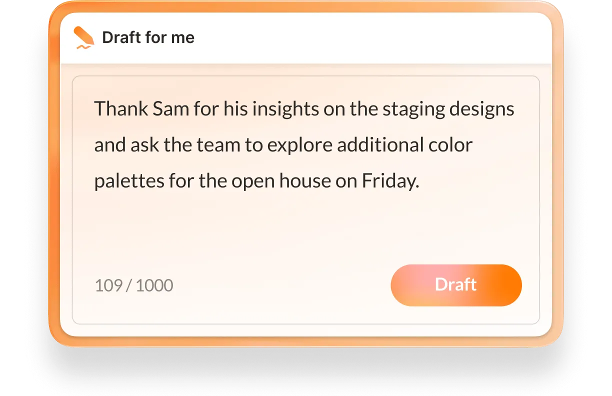 User interface showing AI-generated drafted messages