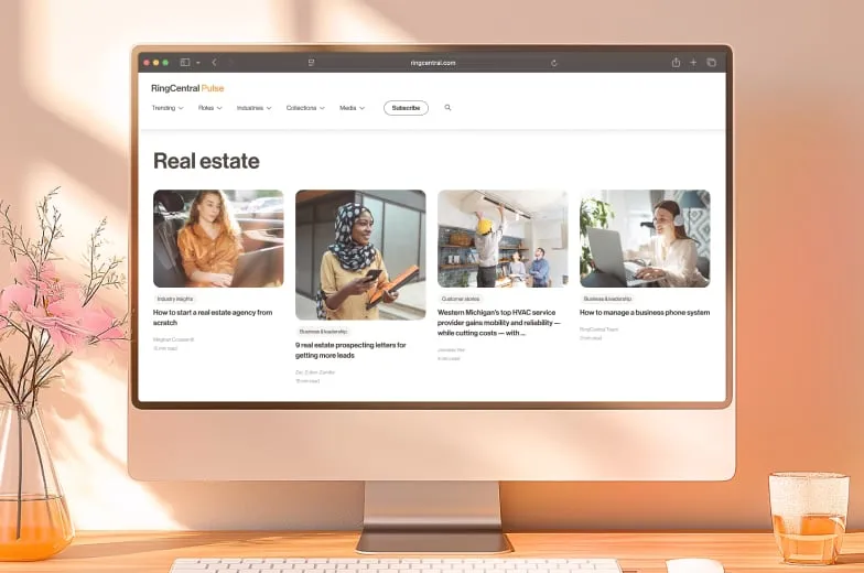Desktop monitor showing a RingCentral blog page
