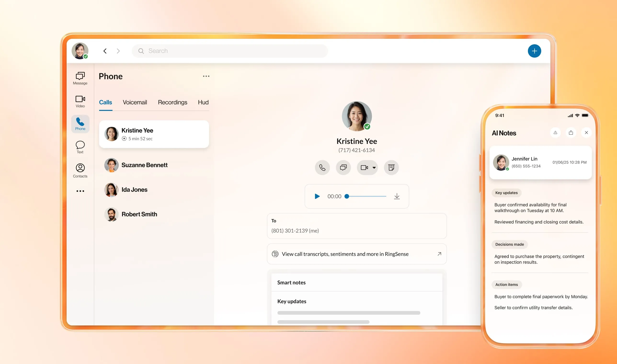 RingCentral AI notes after a call between an agent and a real estate buyer