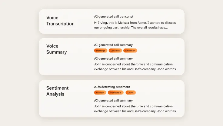 Les fonctionnalités de RingSense AI telles que la transcription vocale, le résumé vocal et l’analyse du ressenti