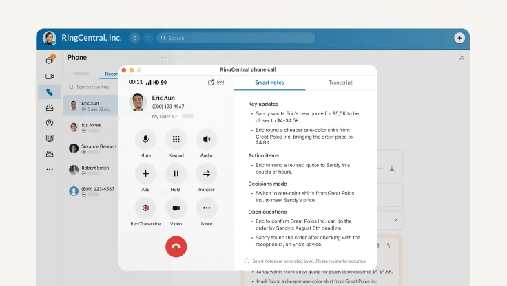 La fonctionnalité de prise de notes intelligente lors d’un appel en cours RingEX