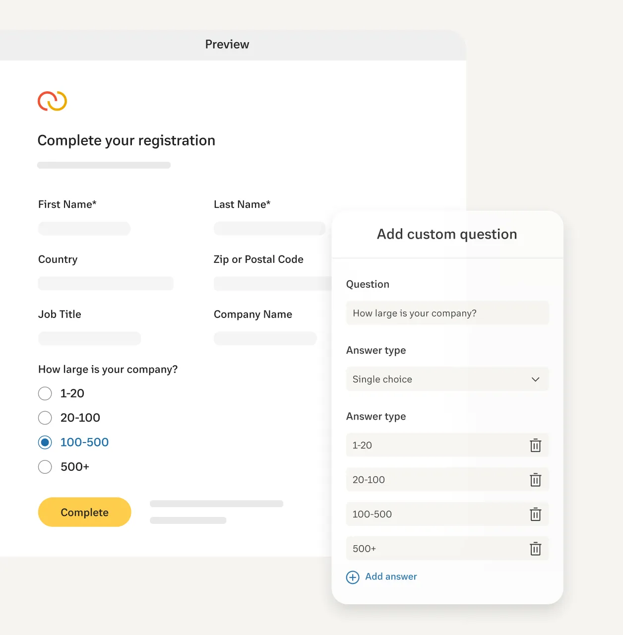 Dashboard für die Anpassung von Formularen in der RingCentral Webinar-Plattform