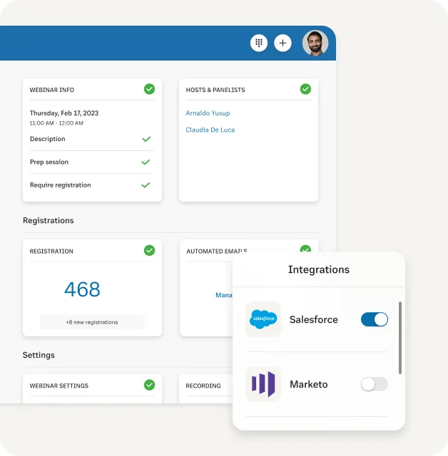 App-Integrationen in RingCentral Webinar, z. B. Marketo und Salesforce