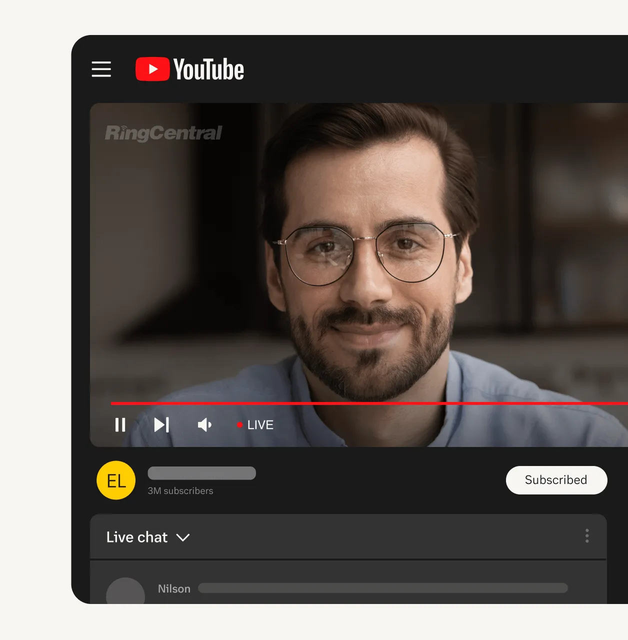 Video starten: Ein Mann in einem Livestream auf YouTube