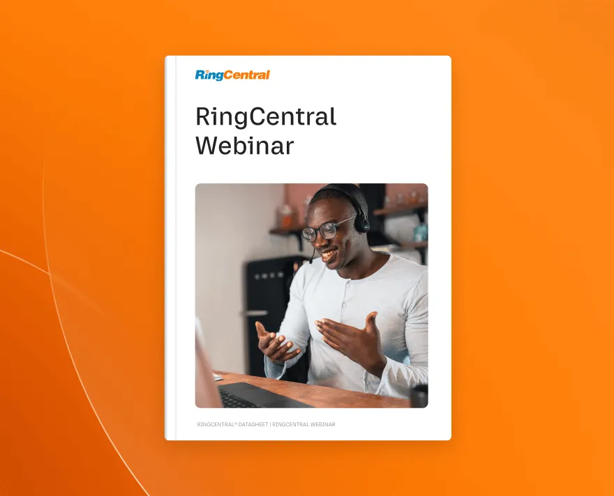 Deckblatt des RingCentral Webinar Produktleitfadens: Ein Agent, der gerade telefoniert
