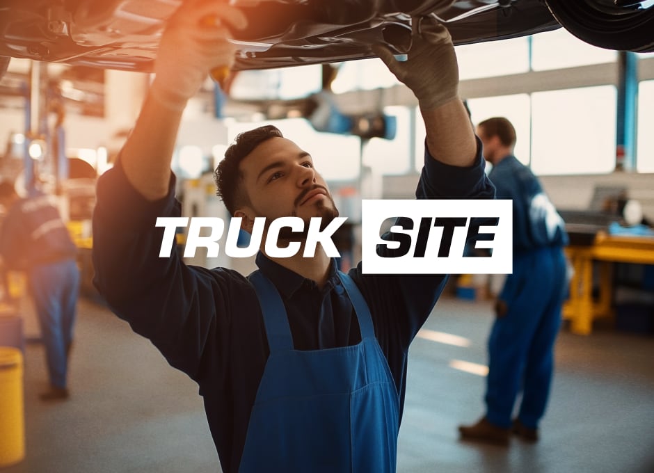 Mechanic is focused on repairing a truck at a worksite