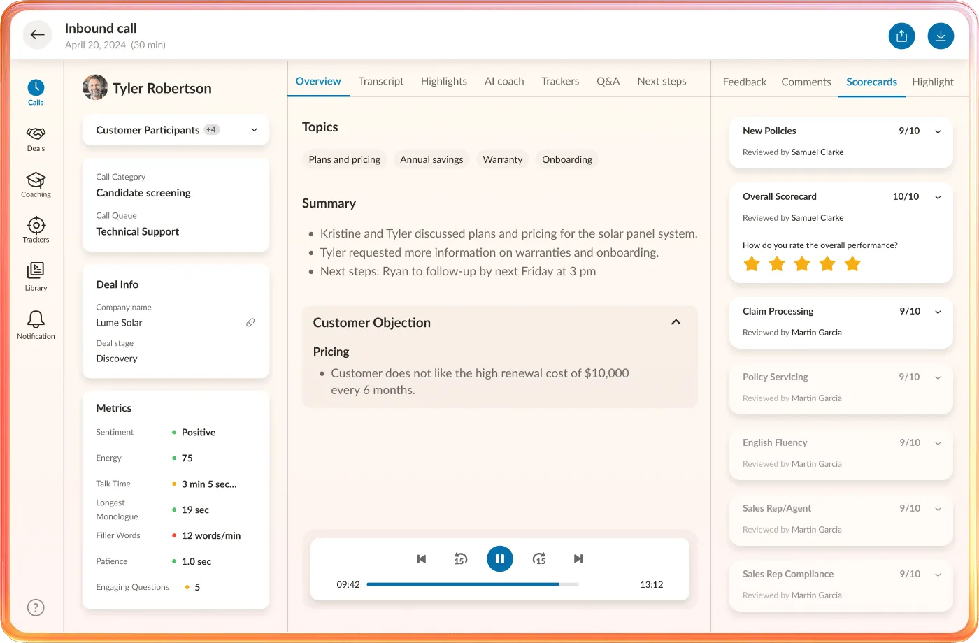 RingEX AI Receptionist dashboard showing ongoing inbound call.