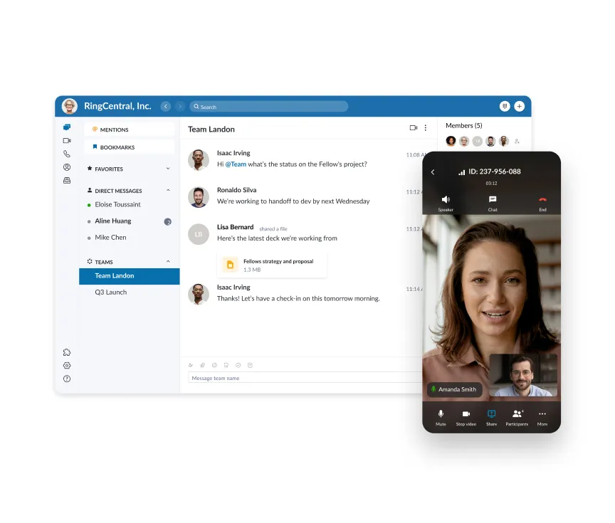 A screenshot of an ongoing RingCentral video call in the RingCentral app