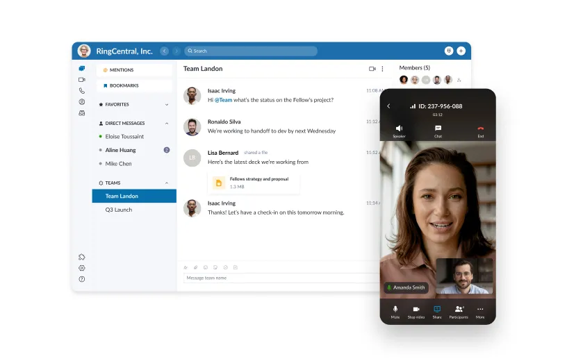 A screenshot of an ongoing RingCentral video call in the RingCentral app