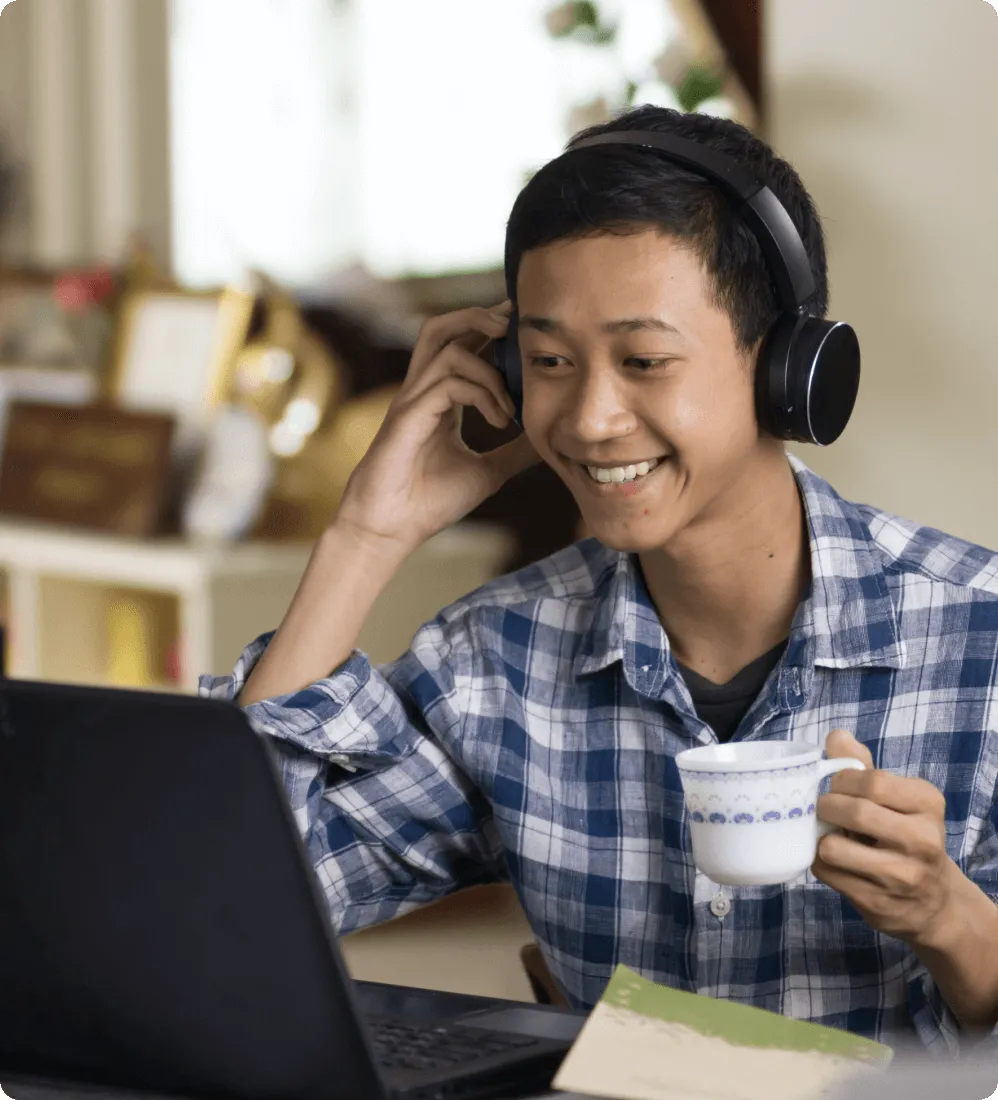 A student using RingCentral Video on his laptop to attend his online class